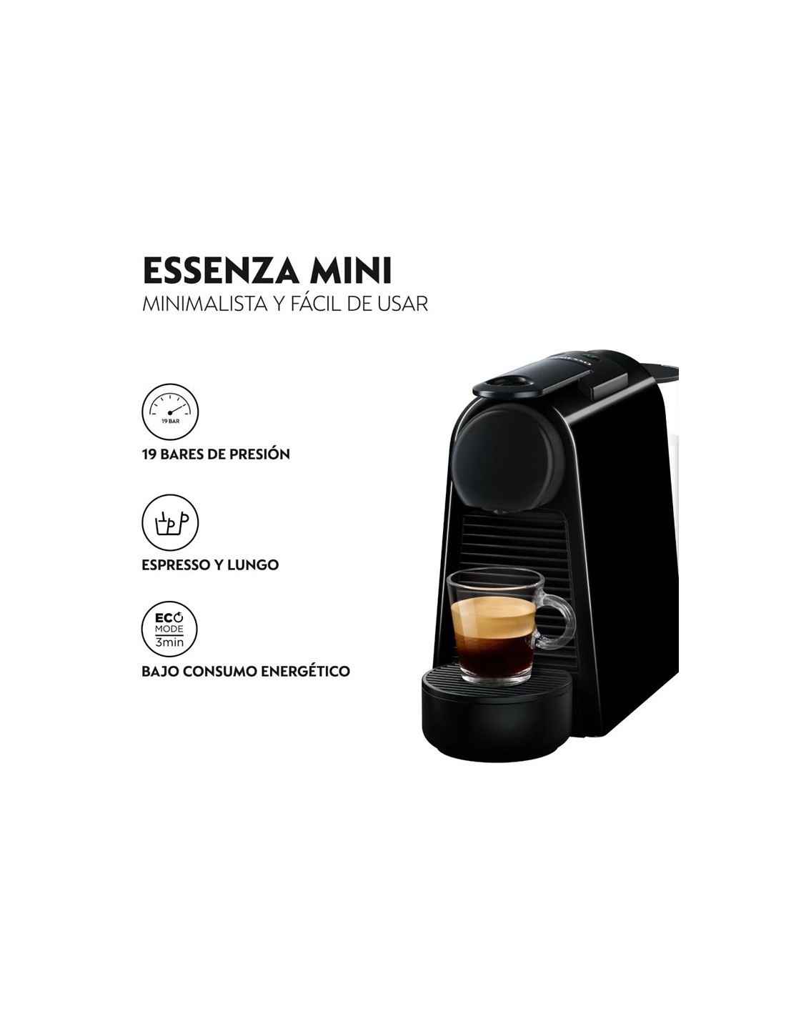 Cafetera con Cápsulas Nespresso Essenza Mini Negra con Espumador de Leche  NESPRESSO