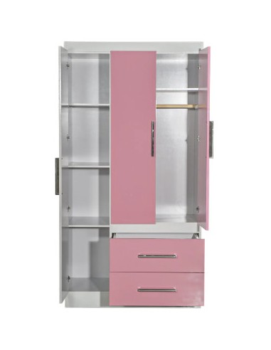 ROPERO INFANTIL 3 PUERTAS BLANCO y ROSADO