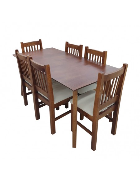 JUEGO DE MESA CÓRDOBA 1.60x0.80 + 6 SILLAS TAPIZADAS CEDRO