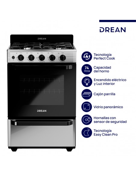 COCINA DREAN MULTIGAS INOXIDABLE CON ENCENDIDO ELÉCTRICO CD5603AI0 74LT
