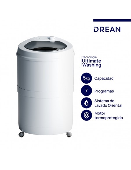 LAVARROPA SEMIAUTOMÁTICO DREAN LRDR57SB0 CARGA SUPERIOR REDONDO 5KG