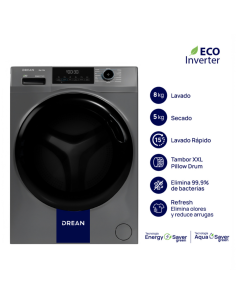 LAVASECARROPAS DREAN GRAY LITE LSCDR0805SG ECOINVERTER 8 KG