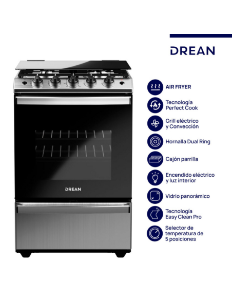 COCINA DREAN CD5617AI0 MULTIGAS INOX CON TAPA 56CM
