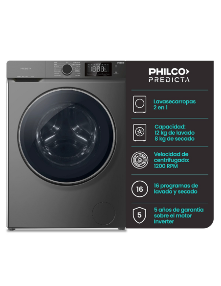 LAVASECARROPAS PHILCO INVERTER PREDICTA PHLS128GT 12KG