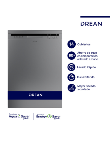 LAVAVAJILLAS DREAN LVDR1406CI0 INOX 14 CUBIERTOS