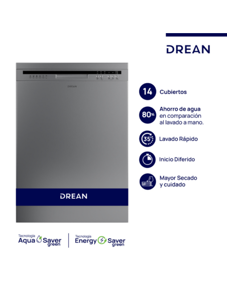 LAVAVAJILLAS DREAN LVDR1406CI0 INOX 14 CUBIERTOS