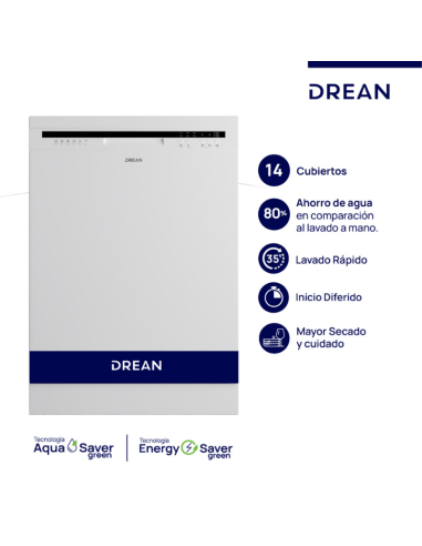 LAVAVAJILLAS DREAN LVDR1406CB0 INOX 14 CUBIERTOS