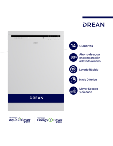 LAVAVAJILLAS DREAN LVDR1406CB0 INOX 14 CUBIERTOS