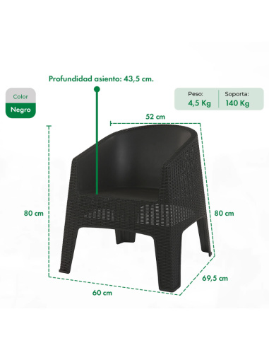 SILLÓN IBIZA GARDENLIFE F795001 RATAN NEGRO