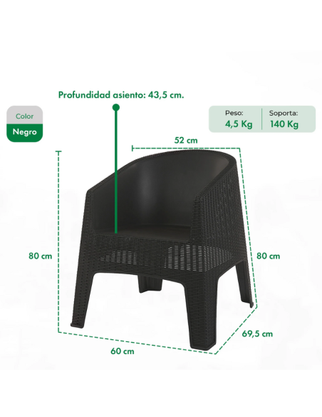 SILLÓN IBIZA GARDENLIFE F795001 RATAN NEGRO