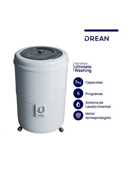 LAVARROPAS SEMIAUTOMÁTICO DREAN LRDR56SB0 CARGA SUPERIOR REDONDO 5KG