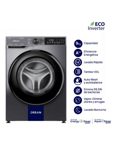 LAVARROPAS AUTOMÁTICO DREAN LFDR0914ISG0 INVERTER GRIS 9KG