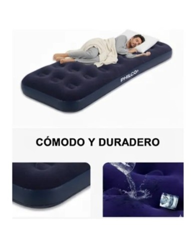COLCHÓN INFLABLE PHILCO 1 PLAZA CON INFLADOR