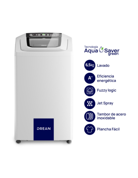LAVARROPAS AUTOMÁTICO DREAN LSDR0680TB0 CARGA SUPERIOR  6.5KG